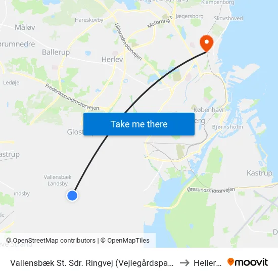 Vallensbæk St. Sdr. Ringvej (Vejlegårdsparken) to Hellerup map