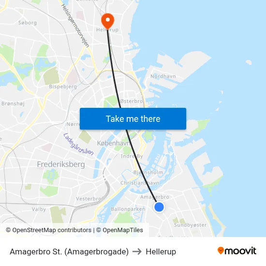 Amagerbro St. (Amagerbrogade) to Hellerup map