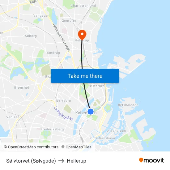 Sølvtorvet (Sølvgade) to Hellerup map