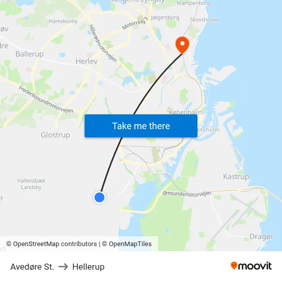 Avedøre St. to Hellerup map