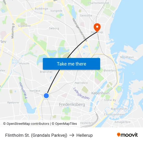 Flintholm St. (Grøndals Parkvej) to Hellerup map