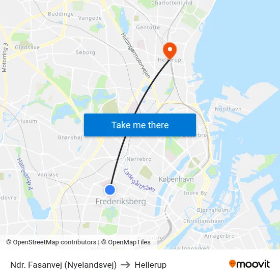 Ndr. Fasanvej (Nyelandsvej) to Hellerup map