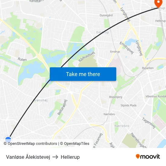 Vanløse Ålekistevej to Hellerup map
