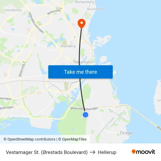 Vestamager St. (Ørestads Boulevard) to Hellerup map