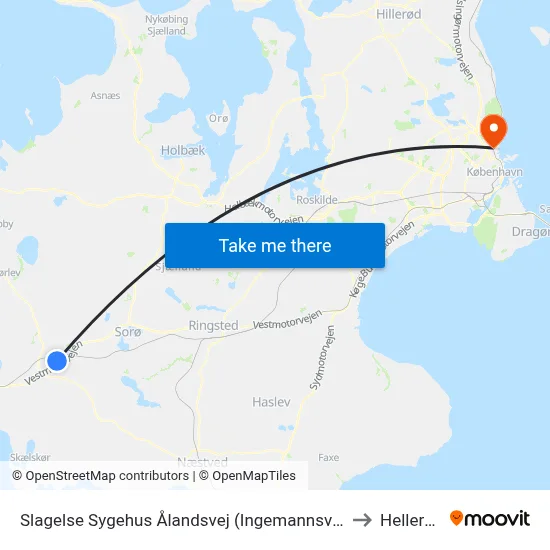Slagelse Sygehus Ålandsvej (Ingemannsvej) to Hellerup map