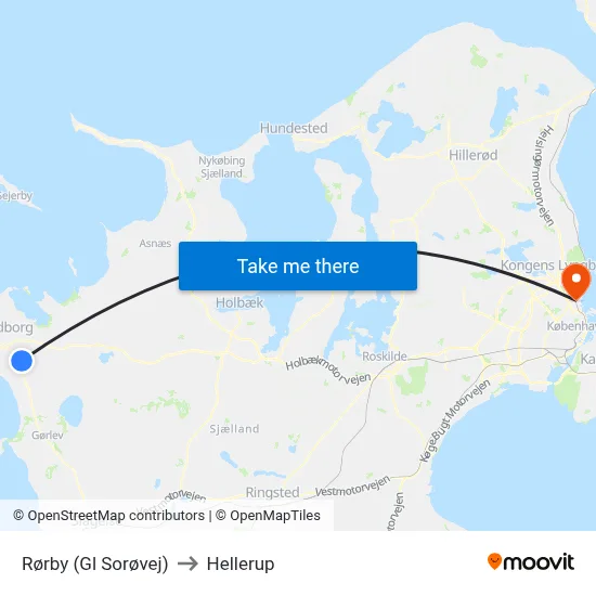 Rørby (Gl Sorøvej) to Hellerup map