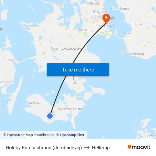 Holeby Rutebilstation (Jernbanevej) to Hellerup map