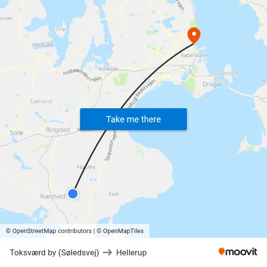 Toksværd by (Søledsvej) to Hellerup map