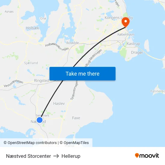 Næstved Storcenter to Hellerup map