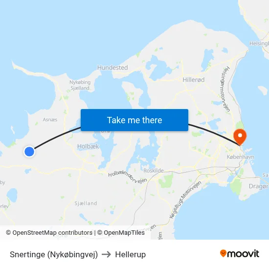 Snertinge (Nykøbingvej) to Hellerup map