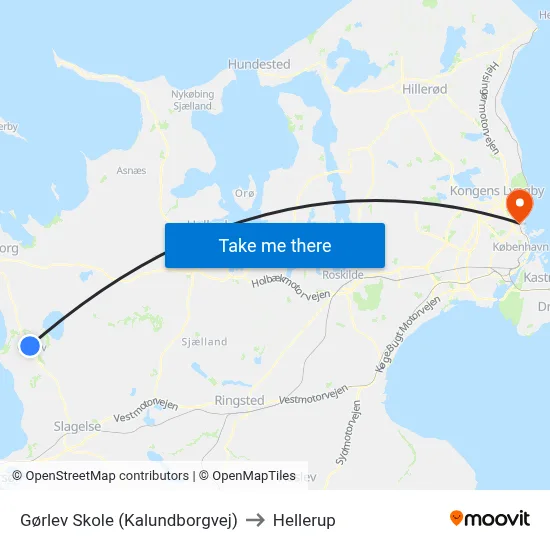 Gørlev Skole (Kalundborgvej) to Hellerup map