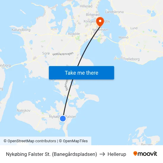 Nykøbing Falster St. (Banegårdspladsen) to Hellerup map
