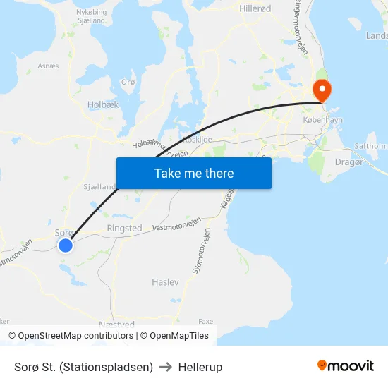 Sorø St. (Stationspladsen) to Hellerup map