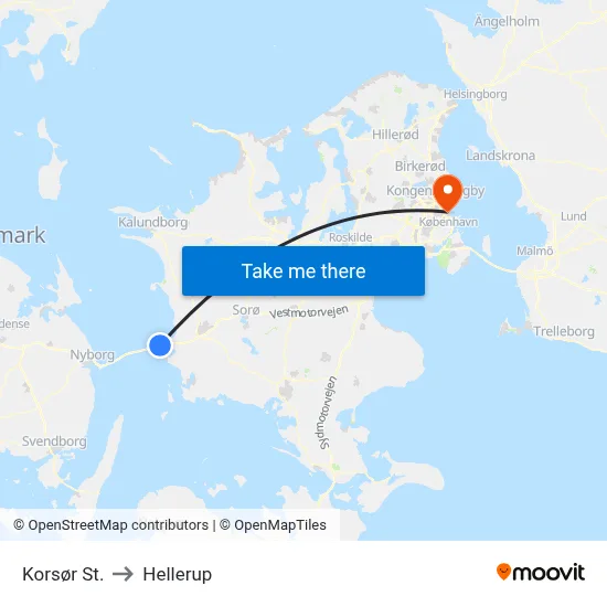 Korsør St. to Hellerup map