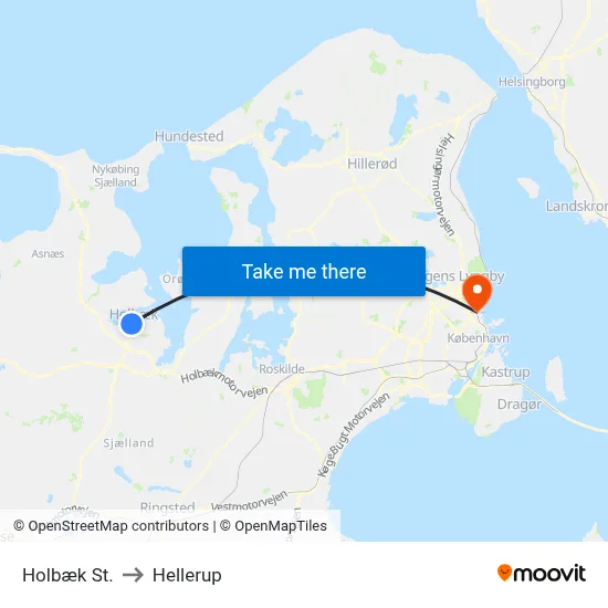 Holbæk St. to Hellerup map
