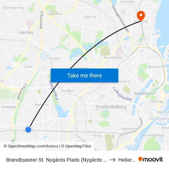 Brøndbyøster St. Nygårds Plads (Nygårds Plads) to Hellerup map