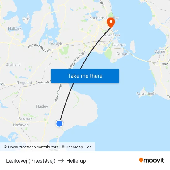Lærkevej (Præstøvej) to Hellerup map