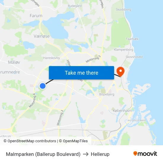 Malmparken (Ballerup Boulevard) to Hellerup map