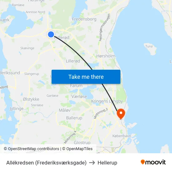 Allékredsen (Frederiksværksgade) to Hellerup map