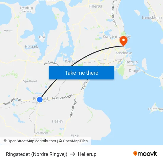 Ringstedet (Nordre Ringvej) to Hellerup map