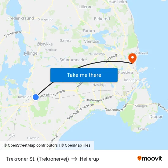 Trekroner St. (Trekronervej) to Hellerup map