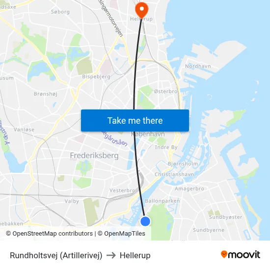 Rundholtsvej (Artillerivej) to Hellerup map