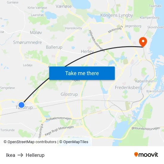 Ikea to Hellerup map