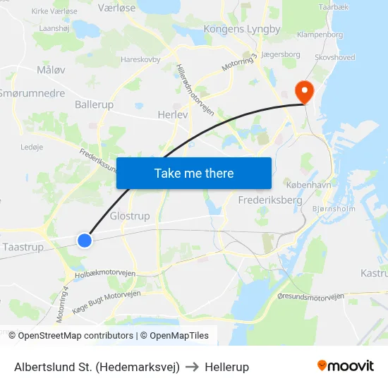 Albertslund St. (Hedemarksvej) to Hellerup map