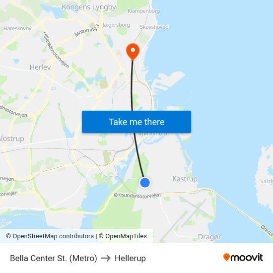 Bella Center St. (Metro) to Hellerup map