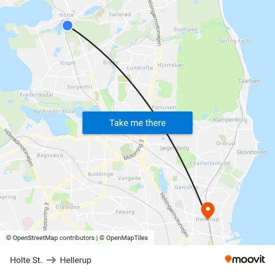 Holte St. to Hellerup map