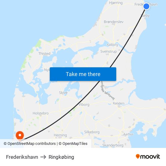 Frederikshavn to Ringkøbing map