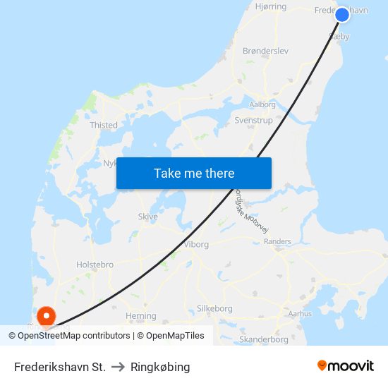 Frederikshavn St. to Ringkøbing map