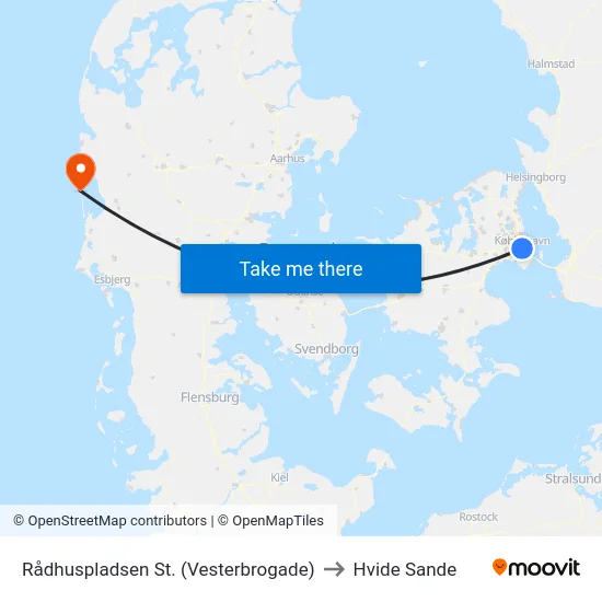 Rådhuspladsen St. (Vesterbrogade) to Hvide Sande map