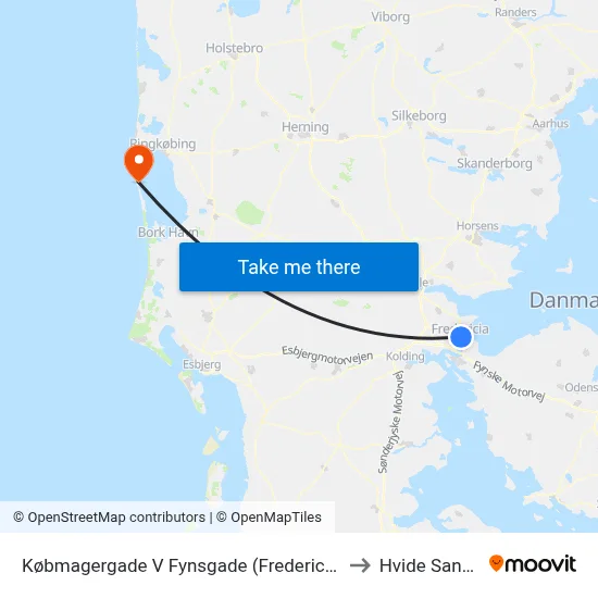 Købmagergade V Fynsgade (Fredericia) to Hvide Sande map