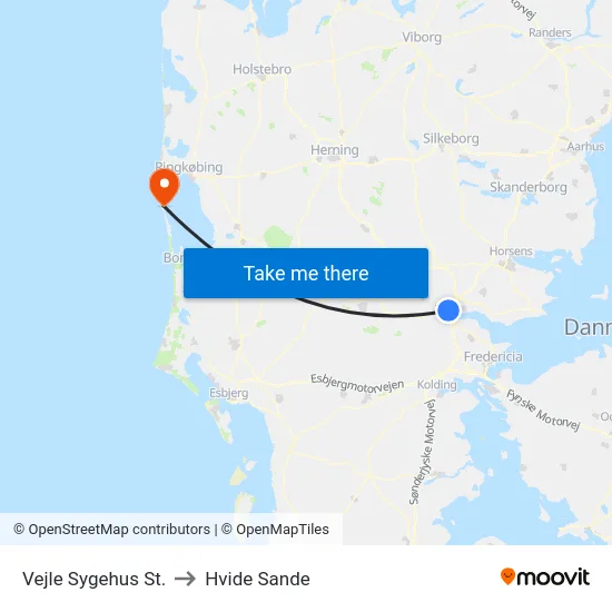 Vejle Sygehus St. to Hvide Sande map