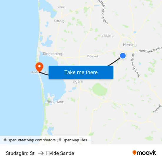 Studsgård St. to Hvide Sande map