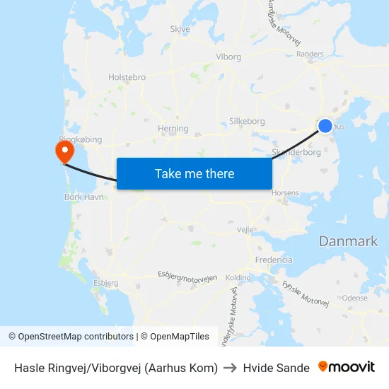 Hasle Ringvej/Viborgvej (Aarhus Kom) to Hvide Sande map
