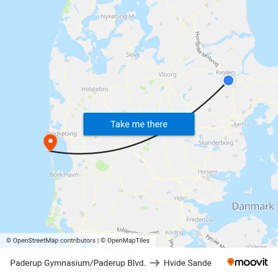 Paderup Gymnasium/Paderup Blvd. to Hvide Sande map
