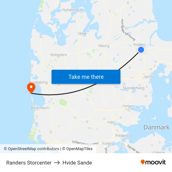 Randers Storcenter to Hvide Sande map