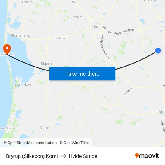 Bryrup (Silkeborg Kom) to Hvide Sande map