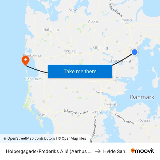Holbergsgade/Frederiks Allé (Aarhus Kom) to Hvide Sande map