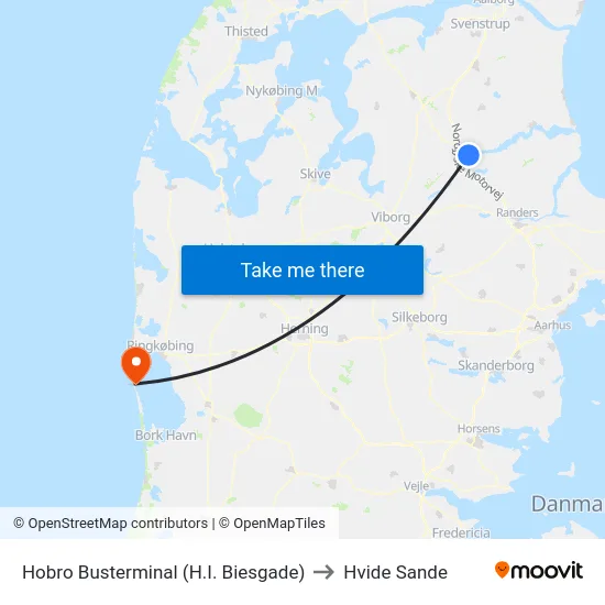 Hobro Busterminal (H.I. Biesgade) to Hvide Sande map