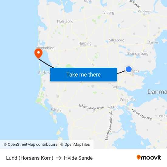 Lund (Horsens Kom) to Hvide Sande map