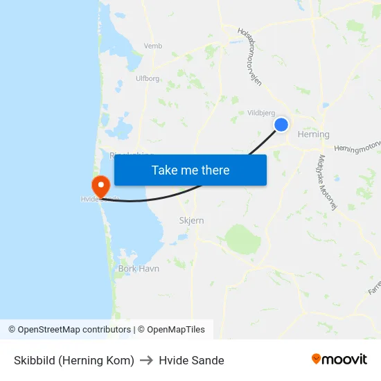 Skibbild (Herning Kom) to Hvide Sande map