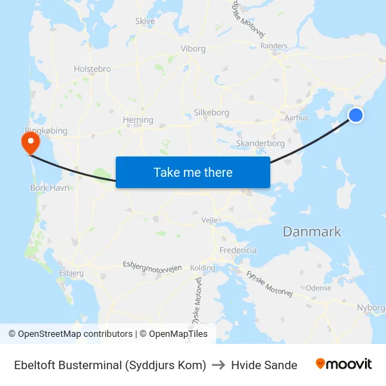 Ebeltoft Busterminal (Syddjurs Kom) to Hvide Sande map