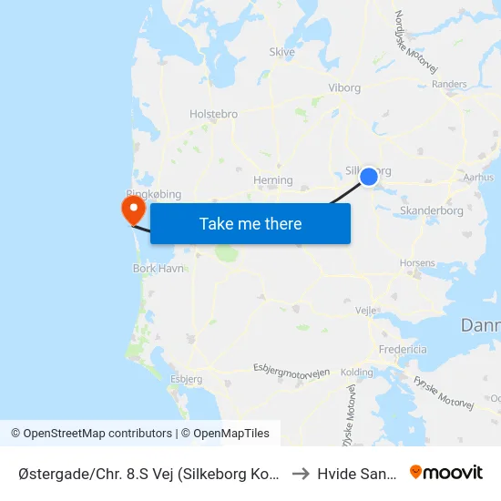 Østergade/Chr. 8.S Vej (Silkeborg Kom) to Hvide Sande map