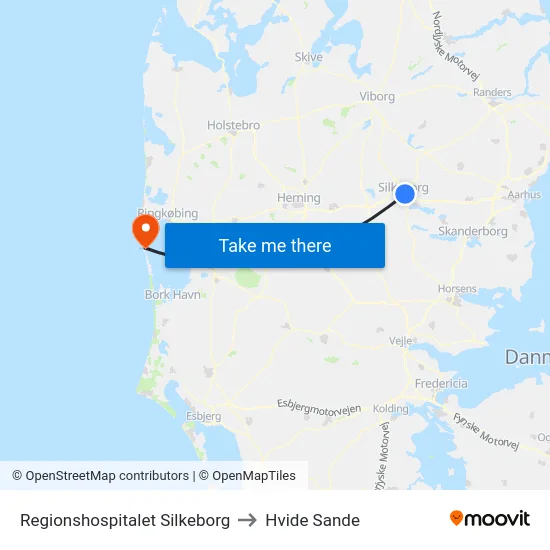 Regionshospitalet Silkeborg to Hvide Sande map