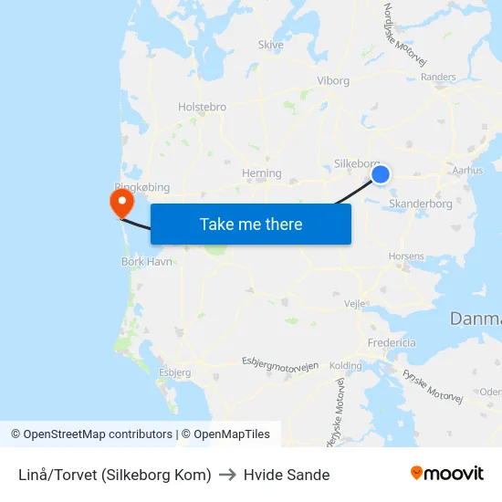 Linå/Torvet (Silkeborg Kom) to Hvide Sande map