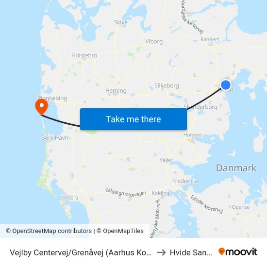 Vejlby Centervej/Grenåvej (Aarhus Kom) to Hvide Sande map