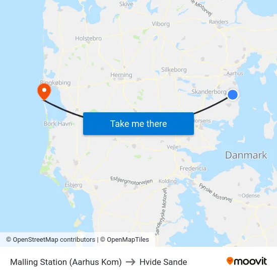 Malling Station  (Aarhus Kom) to Hvide Sande map